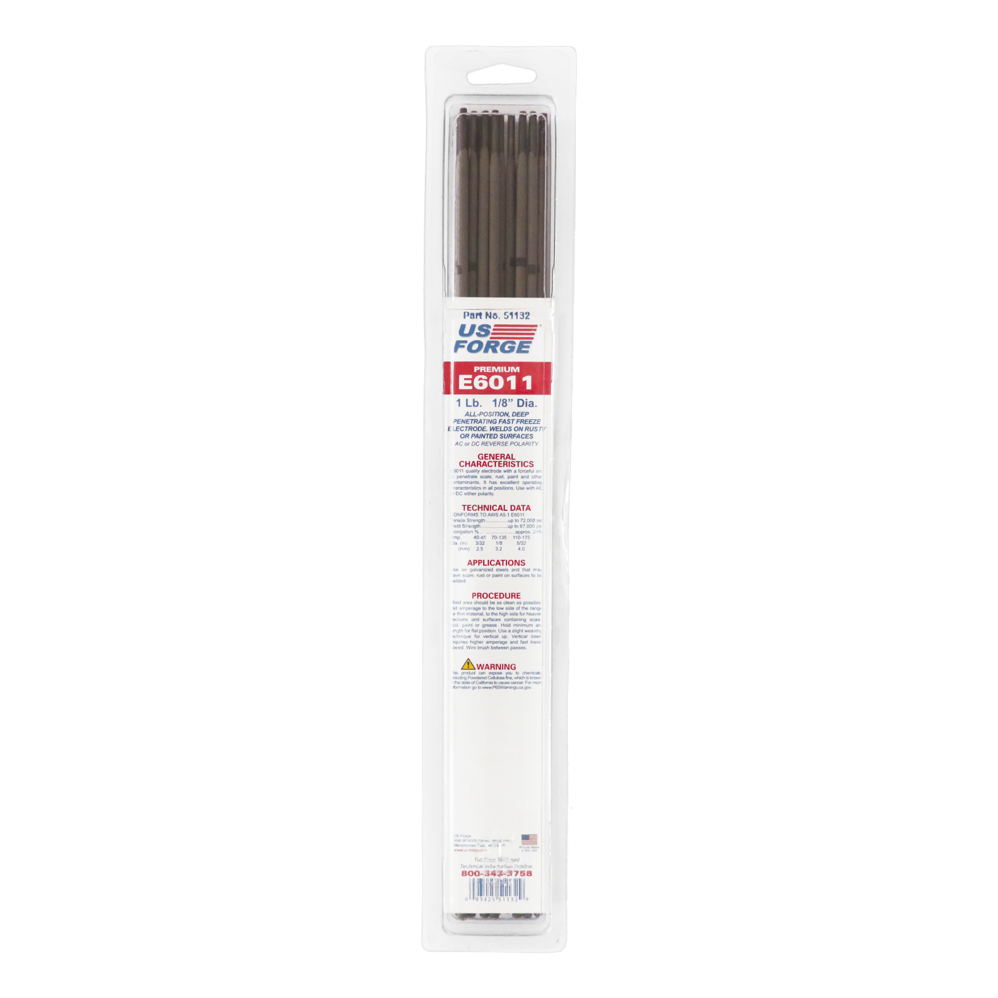 US Forge® 1/8" E6011 Welding Electrode - 1 lbs, Model# 51132
